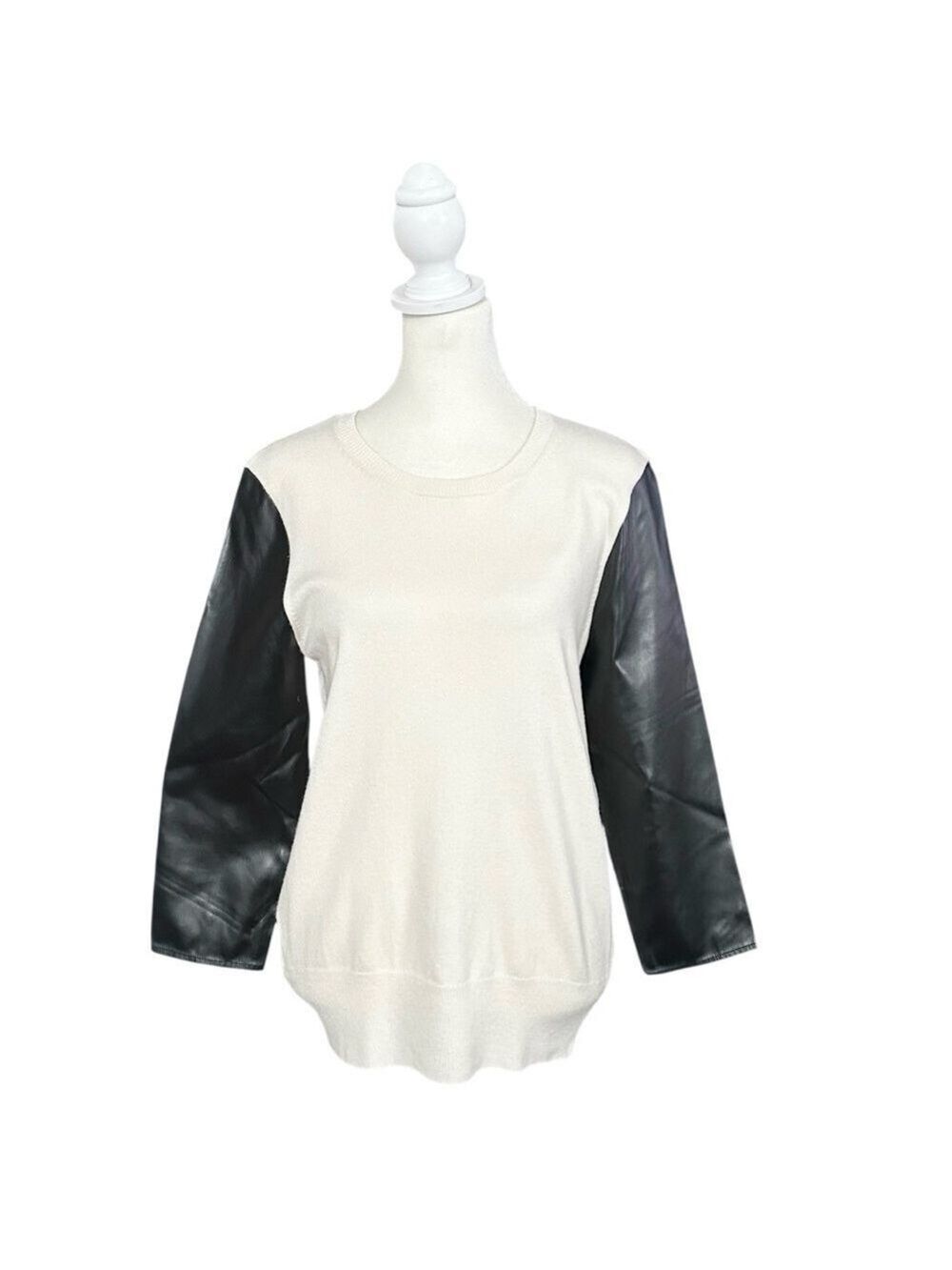 Ann Taylor Wool Blend Faux Leather 3/4 Sleeve Pullover Sweater Medium